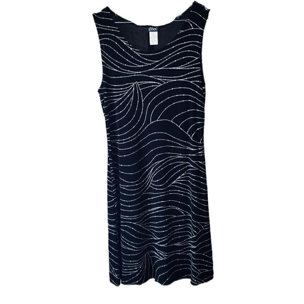 Essex Black with Thin White Patterned Stripes Sleeveless Dress